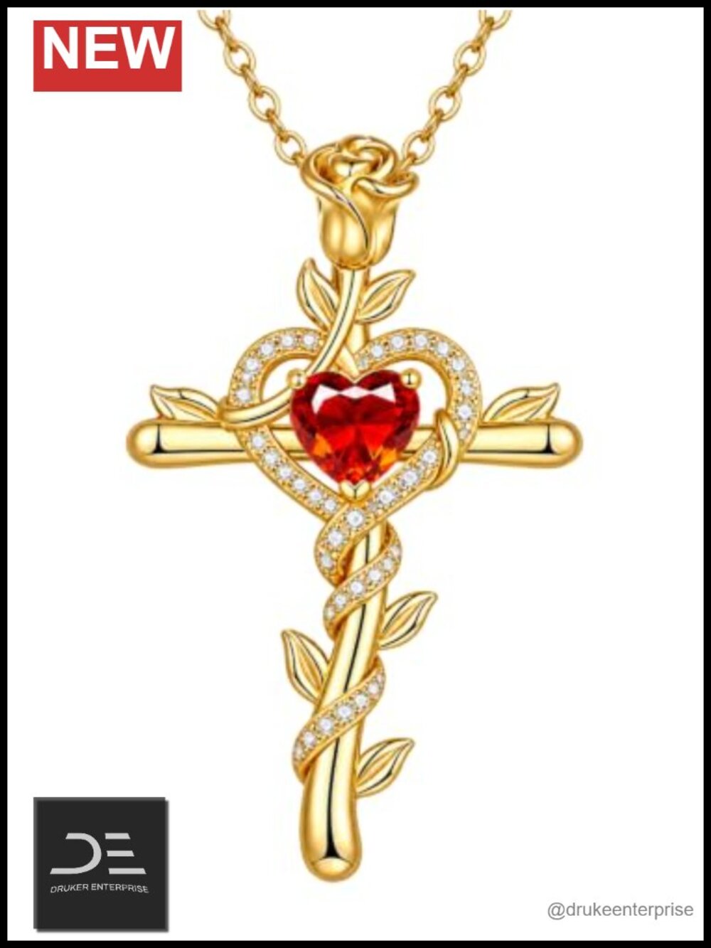 KQ&TTENG Cross Necklace Birthstone Heart Pendant 14k Gold Plated Cross Jewelry